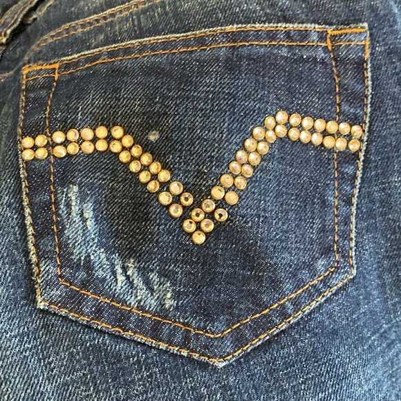 Red Valentino Crystal Encrusted V Logo Signature Jeans Never Used - Picture 10 of 16